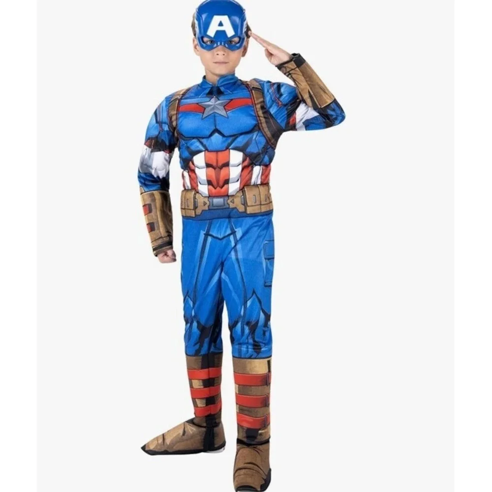 MARVEL Avengers Captain America Padded Jumpsuit Costume Cosplay Child M 8-10 NEW